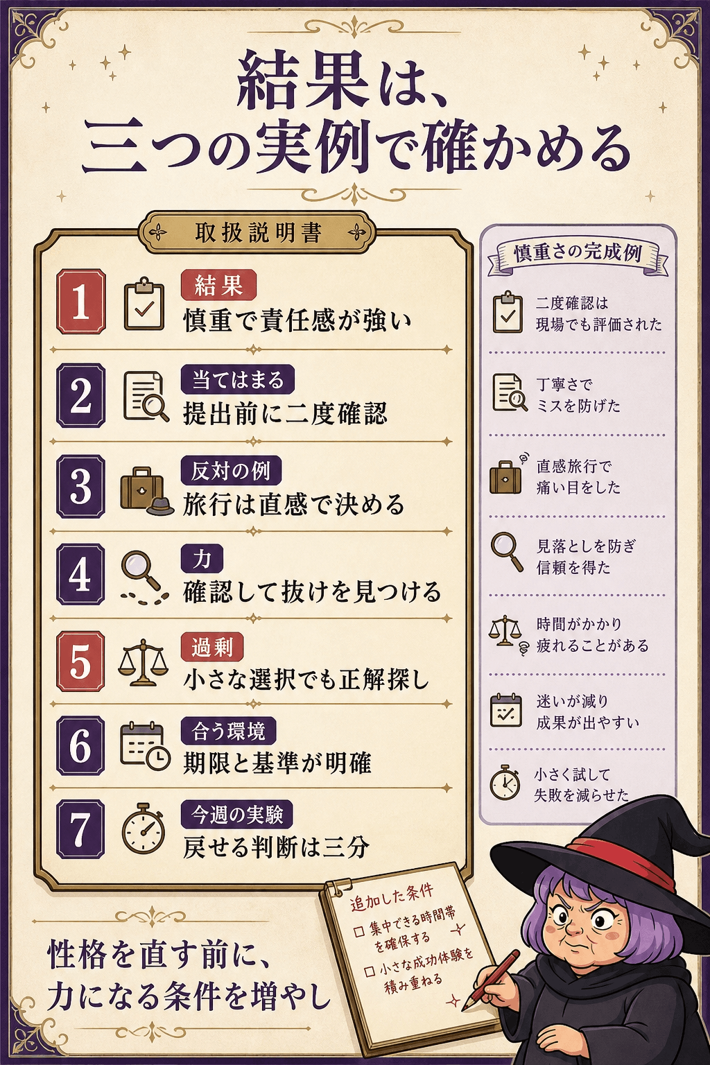 占い結果を力・過剰・条件・次の行動へ変える自分の取扱説明書の図解