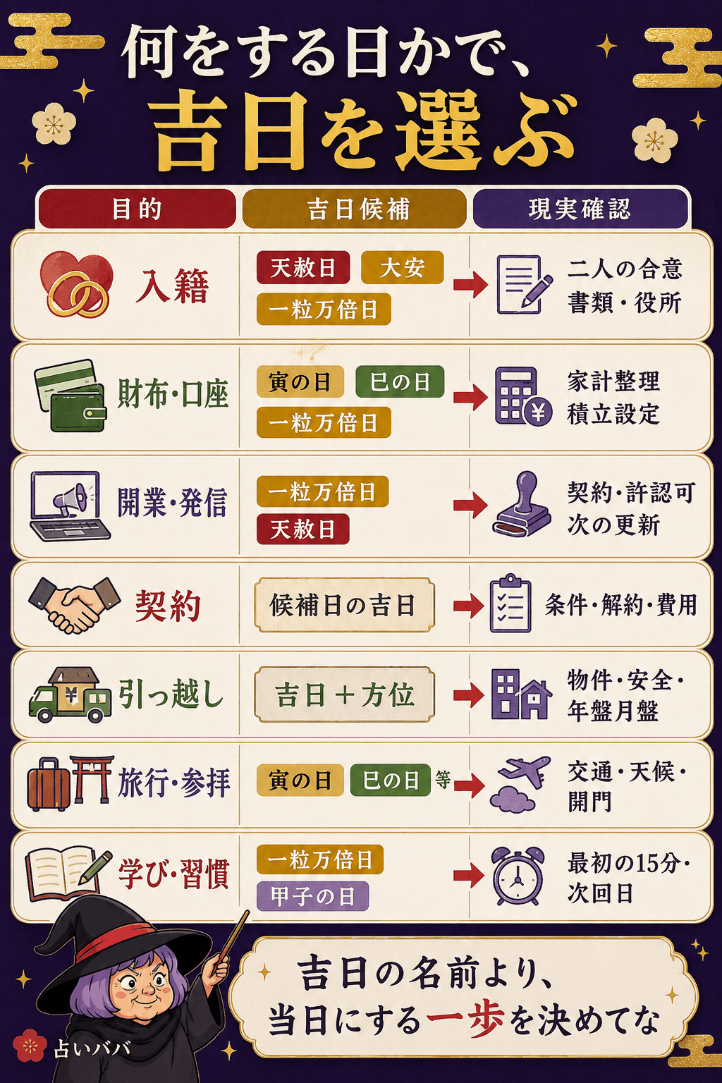 入籍・財布・開業・契約・引っ越し・旅行・学びで吉日を選ぶ手順