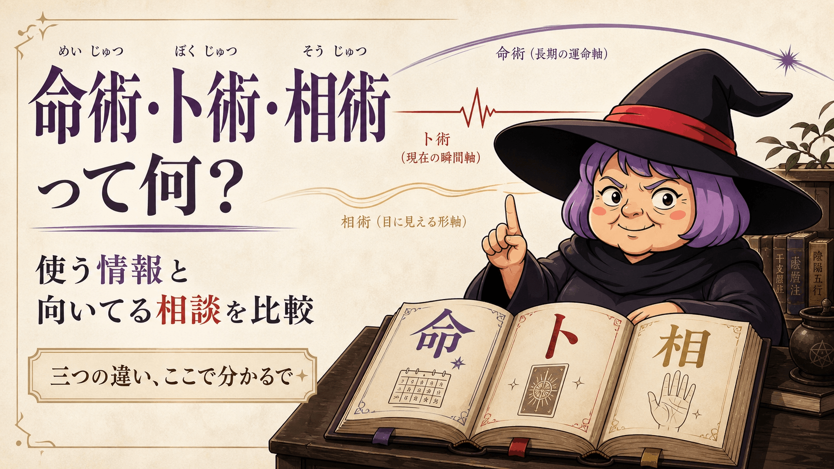 命術・卜術・相術が使う情報と時間軸を三冊の本で説明する占いババ
