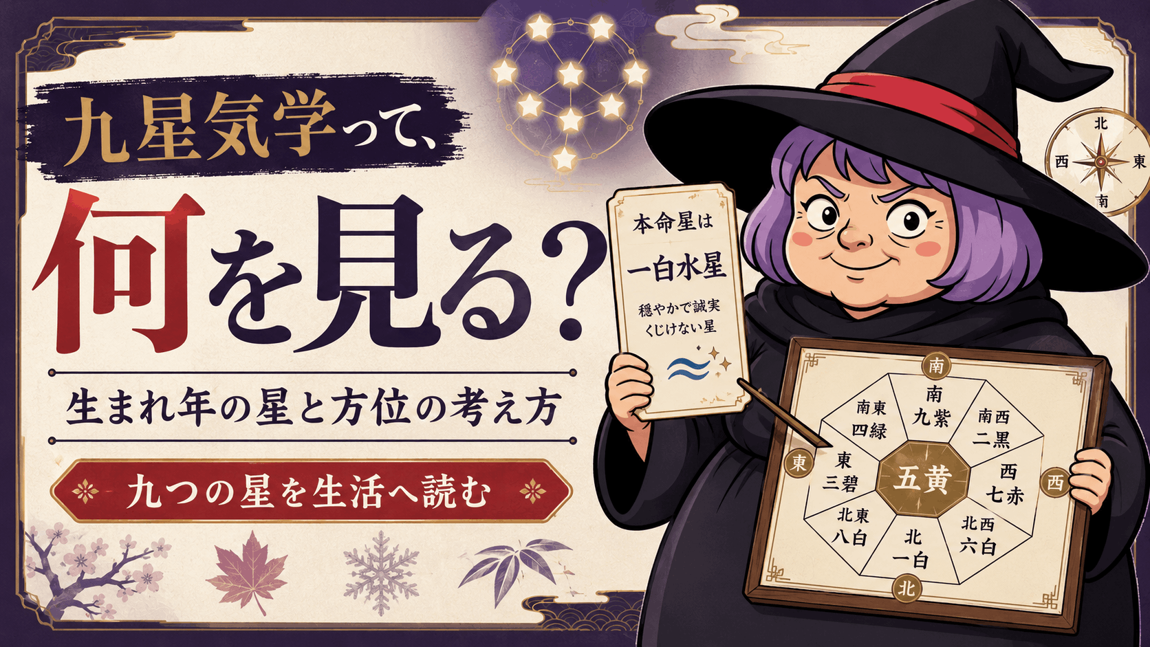 九つの星と方位盤を使う九星気学の全体像を説明する占いババ